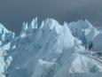 The hot sun sculpted these ice towers into
curious shapes and patterns
