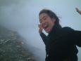 On the summit, Keiko demonstrates how to get
blown into an active volcano