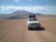 Crossing the red Valles de Rocas desert in southern Bolivia