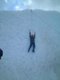 Old "twin-axes" shows off his (desperate?) ice-climbing form