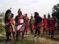 Masai tribesmen in traditional dance