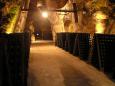 Champagne bottles are "riddled" in these tables in the Pommery
cellars to gradually moved the yeast sediments into the necks