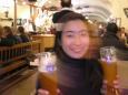 Keiko downs the beer at the lively Munich Hofbruhaus