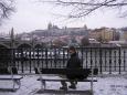 Nico on a white Christmas morning, Prague Castle in the background