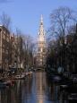 Canal and clock tower, Amsterdam