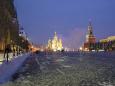 A frosty scene of the Kremlim and St. Basil's at Red Square